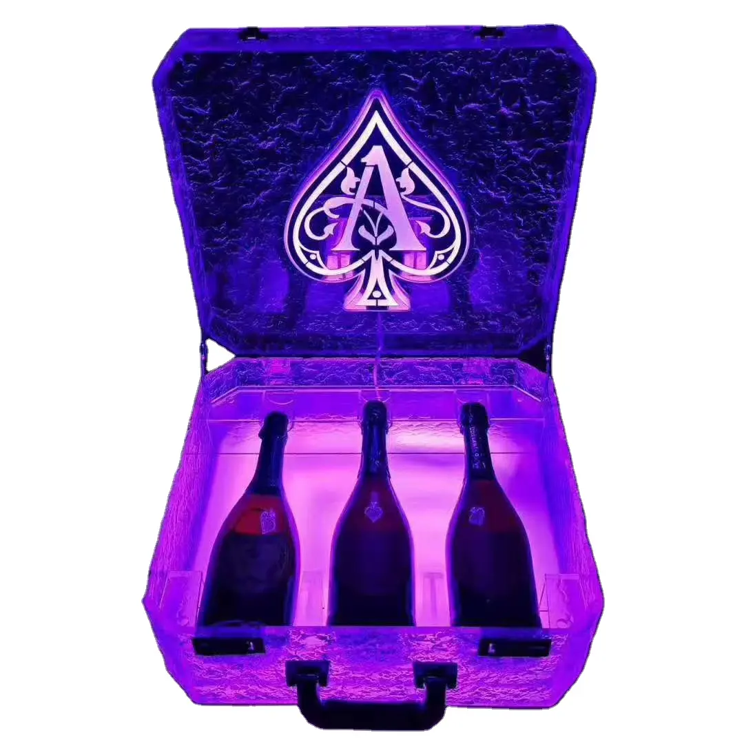 Produk baru 3 botol kotak berubah warna LED Ace of Spade VIP botol tas dengan bahan baru