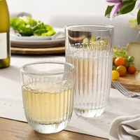 Verre à eau, jus, lait, transparent, côtelé, personnalisé, de style ancien, fabriqué à la machine, 300 ml, 350 ml, Low Ball, Highball