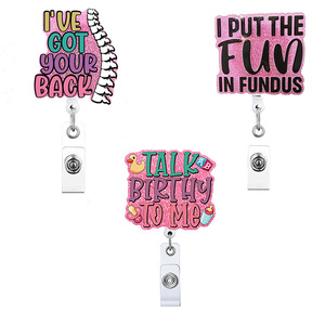 Acrylic glitter badge scroll with fun English lettering, featuring a rotating alligator <b>clip</b>, retractable pull tab, and - Product Image 4