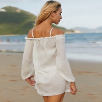 Robe de plage courte sexy à manches longues et épaules dénudées pour femme, personnalisée en usine, 1 pièce, style maillot de bain une pièce