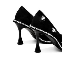 Escarpins en cuir véritable à talon de 9 cm avec cristaux, chaussures de soirée pour femmes, tailles 34-43, pour mariage, banquet, soirée, fabrication sur mesure ODM/OEM