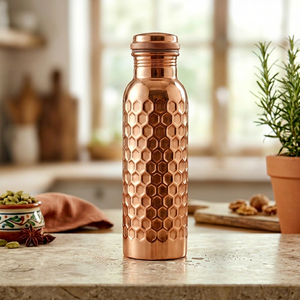 <b>Copper</b> Water Bottle Honeycomb Pattern Embossed Surface Wide Mouth <b>Screw</b> Cap Reusable Drinking Flask Home Travel Office Use - Product Image 1