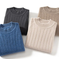 Pull à col rond à manches longues pour homme avec logo personnalisé, en laine mélangée, tricot côtelé avec cachemire, chaud pour l'hiver