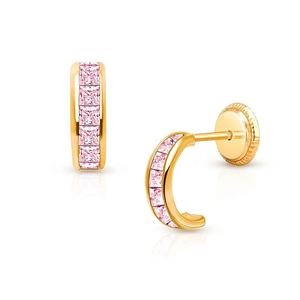 أقراط أطفال جديدة عالية الجودة من النحاس الفاخر المطلي بالذهب عيار 18 قيراط، مرصعة بالزركون المكعب الوردي بقطع الأميرة - Product Image 1