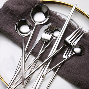Ensemble de couverts en acier inoxydable DF 304, manche Annie Lathe, couteau à steak poli miroir, vaisselle durable, moderne et minimaliste - Product Image 5