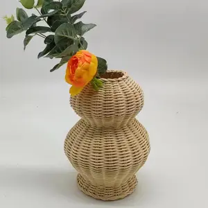 Vas produk buatan tangan bahan alami rotan musim panas untuk bunga kering