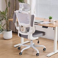 Chaise de bureau ergonomique moderne en maille blanche et grise, réglable, avec base métallique et accoudoirs relevables