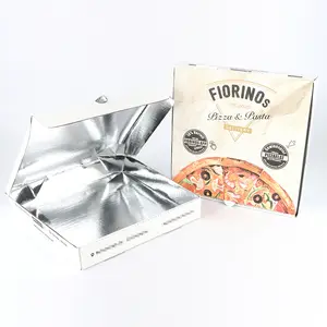 Gran oferta, caja de pizza térmica con aislamiento de papel Kraft corrugado, cajas de pizza de papel de aluminio para llevar con logotipo