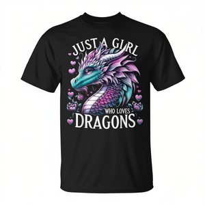 Camiseta Just A Girl Who Loves Dragons con diseño de dragón, color negro, ajuste unisex - Product Image 2