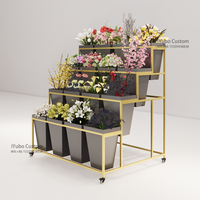 Conception personnalisée à 4 niveaux support de plante style fleur pour magasin métal doré Pot de fleur escalier-marchepied présentoir extérieur