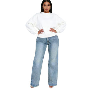Women's Distressed Denim Pants <strong>Sparkly</strong> Flared <strong>Trousers</strong> Casual Y2K High-Waisted Rhinestone <strong>Wide</strong> <strong>Leg</strong> Jeans Sehe Fashion - Product Image 4