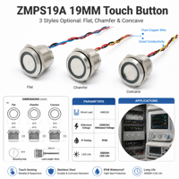 Interrupteur piézoélectrique 19 mm ZMPS19A IP68 IP69K, interrupteur à bouton poussoir en métal étanche, acier inoxydable, aluminium, interrupteur piézoélectrique