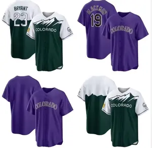 Vente en gros de Colorado Rockie Maillot de baseball cousu Pas cher Hommes Vert Softball Porter Équipe Uniforme #19 Blackmon #23 Bry