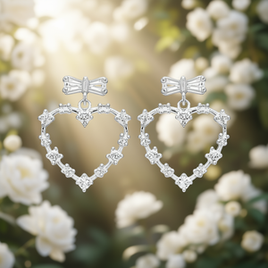 Boucles d'oreilles pendantes Cœur Blanc Champagne en Argent 925 avec Strass en Cristal Sertis Griffe, Bijoux Romantiques pour Mariage Femme - Product Image 2