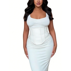 Women's Corset Waist Dress Sleeveless Square Neck Bodycon Split Hem Formal Dresses With a <b>Tie</b>-<b>back</b> Waistband Fashion - Product Image 6