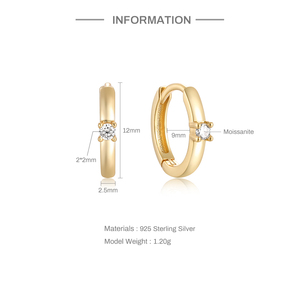 Boucles d'oreilles CANNER 2023 S925 en argent sterling avec un seul diamant moissanite, lisses, pour femmes, pour mariage ou soirée, plaquées or 18 carats - Product Image 2