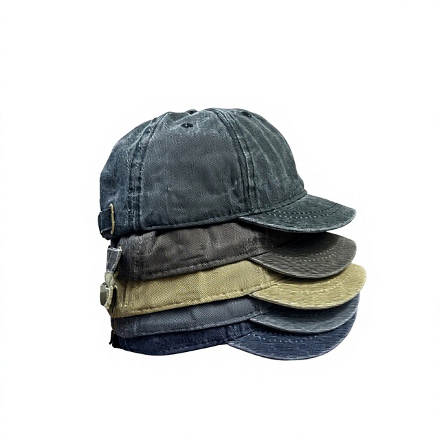 Japanese-style Short-brim Baseball Cap Unisex Solid Color Washed Distressed Retro Street Fashion 6-Panel Adjustable Soft-top