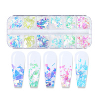 Glitter Kuku Logam Iridescent Mermaid Flake Tahan Air, Sequin Warna-warni Fluorescent Holografik, Stiker Kuku Bentuk Hati