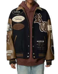 Atacado Letterman Jacket Com Estilo De Mangas De Couro Custom Varsity Jacket/Casacos De Beisebol De Lã Varsity dos homens