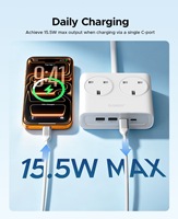 Regleta de enchufes 6 en 1 con protección contra sobretensiones, 13A, enchufe británico, montable en pared, con toma de corriente y puerto USB de 15.5W