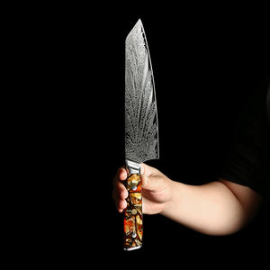 Pisau dapur Amber Damaskus 73 Lapis pisau Kiritsuke Jepang dengan pegangan kayu Resin - Product Image 5