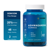 Gummies personnalisées OEM/ODM à marque privée, supplément Ashwagandha et Vitamine D, 60 unités, avec support de documentation de qualité et contrat