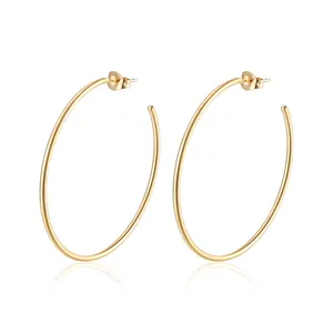 Hot selling fashion earrings elegant c shape 14k gold plated big multi hoop earring arete stainless steel huggie earring