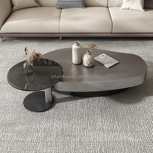 Italian Design Nesting Coffee <b>Table</b> Set <b>Walnut</b> Wood Top Oval Center <b>Table</b> Black Tempered Glass End <b>Table</b> Metal Base Home Hotel - Product Image 2