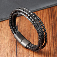 2025 hommes véritable cuir véritable tissé PU Bracelet mode perlé Bracelets avec acier inoxydable bijoux Offre Spéciale accessoire