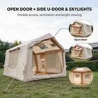 Tente de camping gonflable robuste en PVC avec colonnes d'air, toile Oxford 420D, couleur sable chaud, porte en U, double hublot, installation rapide
