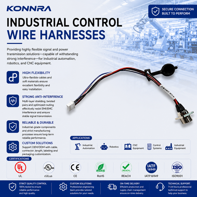 Industrial Equipment Connector Wire Harness Custom Cable Assembly PVC Insulation for Motorcycle Automobile Automation Systems