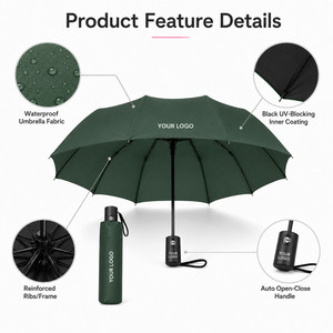 Parapluie compact pliable avec logo personnalisé, ouverture et fermeture automatiques, protection UV, résistant au vent, parapluies de voyage pour la pluie et le soleil - Product Image 4