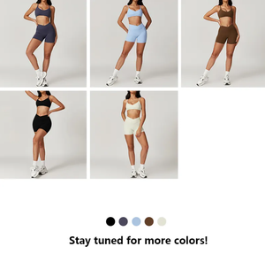 レディーススポーツウェア2ピースヨガセットハイV型ウエストランニングジムショーツ & ソフトスポーツブラ通気性ソリッドパターン - Product Image 2