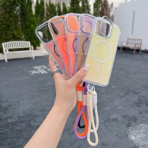 Étui de téléphone transparent mat de couleur dégradée pour iPhone 16 Pro Max lanière avec cadre en métal pour lentille étui de téléphone portable - Product Image 3