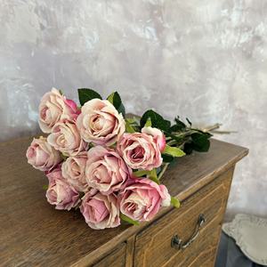 Ramo <span class=keywords><strong>de</strong></span> Rosas Artificiales <span class=keywords><strong>de</strong></span> Seda al por Mayor, 10 Cabezas, Flores Artificiales para Decoración del Hogar y Bodas, Ramo <span class=keywords><strong>de</strong></span> Rosas Artificiales Color Rosa Empolvado - Product Image 6