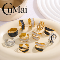 CUMAI Bagues ouvertes en acier inoxydable plaqué or 18 carats avec émail, multi-styles, cœur ajouré, bijoux de mode pour femmes, vente en gros