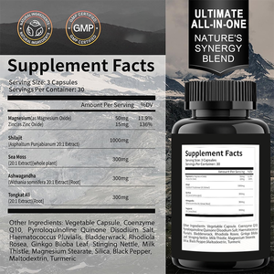 Cápsulas Herbais Orgânicas Puras de Ashwagandha, Sea Moss e Shilajit da Rosebest, Suplemento Herbal para Homens - Product Image 6