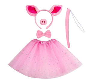 Conjunto de Disfraz de Cerda Rosa de Peluche para Niñas: Diadema con Orejas, Nariz, Cola, Lazo, Guantes y Falda para Carnaval, Cosplay y Fiestas - Product Image 6
