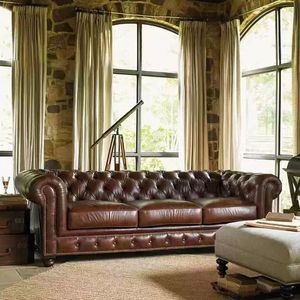 <span class=keywords><strong>Canapé</strong></span> de salon moderne en cuir véritable Chesterfield de style rétro américain de haute qualité, brun <span class=keywords><strong>chocolat</strong></span>, sectionnel 3 places, écologique - Product Image 1