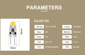 หลอดไฟ LED G4 1.2W พร้อมเซ็นเซอร์ตรวจจับความเคลื่อนไหว 90-110LM AC/DC 12V SMD เซรามิก PC EMC ERP ETL CE RoHS FCC 15000H รับประกัน 2 ปี สำหรับสำนักงาน - Product Image 5