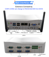 Industriële mini-pc met laag energieverbruik, Core i3 7100U, 6x COM, MSATA SSD, VGA HD-scherm, ventilatorloze behuizing voor Edge Computing IoT Barebone Host