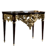 Table console en bois massif de style classique européen avec sculptures en or Table d'entrée de luxe pour salon