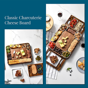 Planche à Charcuterie et Fromage Carrée Améliorée en Bois d'Acacia avec Couverts et Bols en Céramique - Product Image 5