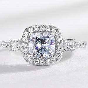 Prenses kesim Halo Moissanite nişan 2CT yüzük kadınlar için 925 ayar gümüş ebedi söz takı - Product Image 4