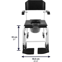 Silla de Ducha de Aluminio con Ruedas para Personas Mayores, Silla de Ruedas con Asiento Acolchado, Capacidad de 120 kg, Ruedas con Mecanismo de Bloqueo, KMINA K30010
