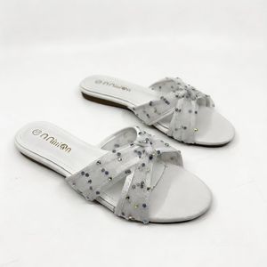 Nouvelles <span class=keywords><strong>tongs</strong></span> en strass - Sandales plates en <span class=keywords><strong>tissu</strong></span> filet pour femmes, à porter à l'extérieur, une seule pièce - Product Image 5