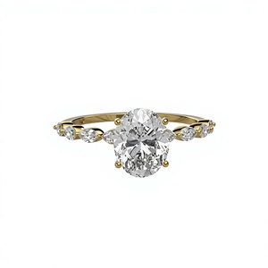 แหวนหมั้นเพชรทรงรีเคลือบทอง 18K 14K เพชรเพาะเลี้ยงในห้องปฏิบัติการ พร้อมแถบประดับด้านข้างทรงมาร์คีส์ แหวนแต่งงานแบบโซลิแทร์สำหรับผู้หญิง - Product Image 1