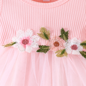 Lindo Vestido de Malla de Manga Corta de Moda Coreana para Bebés de 3 a 24 Meses, Diseño de Bordado de Flores, Ropa Dulce para Niñas - Product Image 4