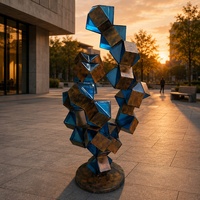 Escultura Abstracta de Cubo Geométrico Pintado en Acero Inoxidable 304/316, Arte Europeo Moderno, Escultura Metálica Personalizada, Grande para Exteriores