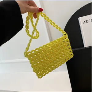 Bolsas de gelatina pequena para mulheres, bolsa grande luxuosa feminina de pvc e plástico com miçangas, para verão de 2023